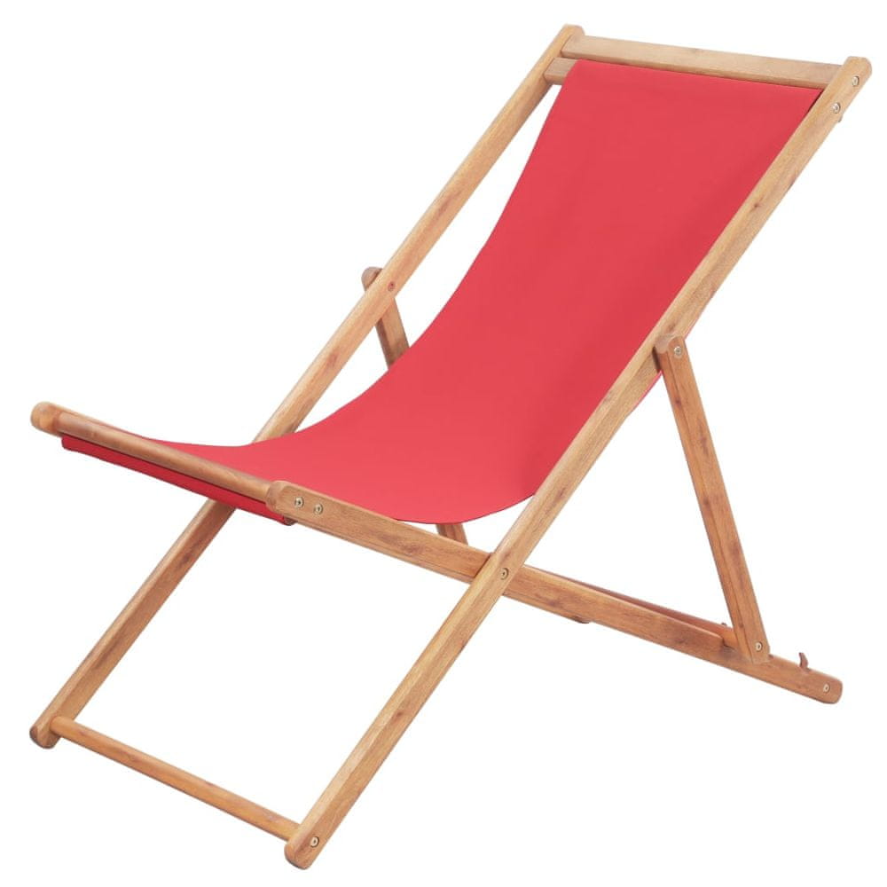 Vidaxl Skladacie plážové kreslo, látka a drevený rám, červené